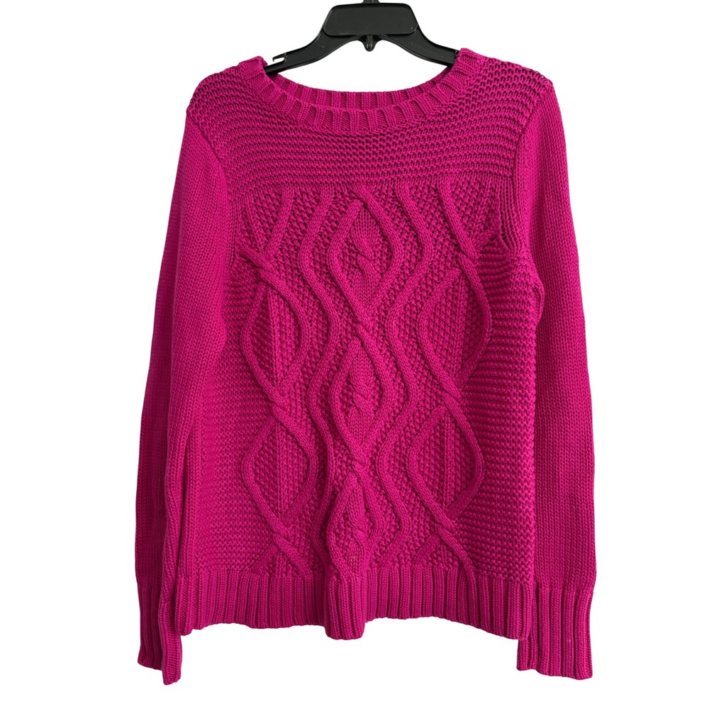 Lands' End Drifter Sweater Medium 10-12 Women Pink Cable Knit Cotton Pullover